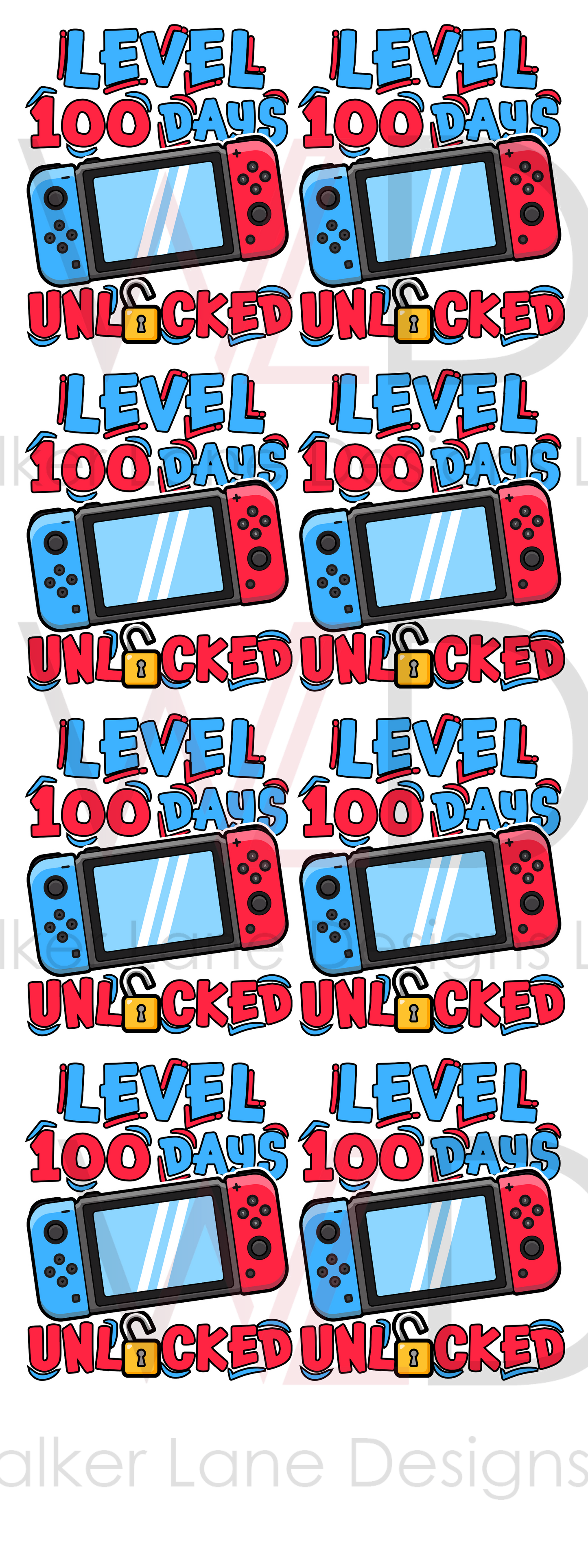 Level 100 Days Unlocked Gaming DTF Prints