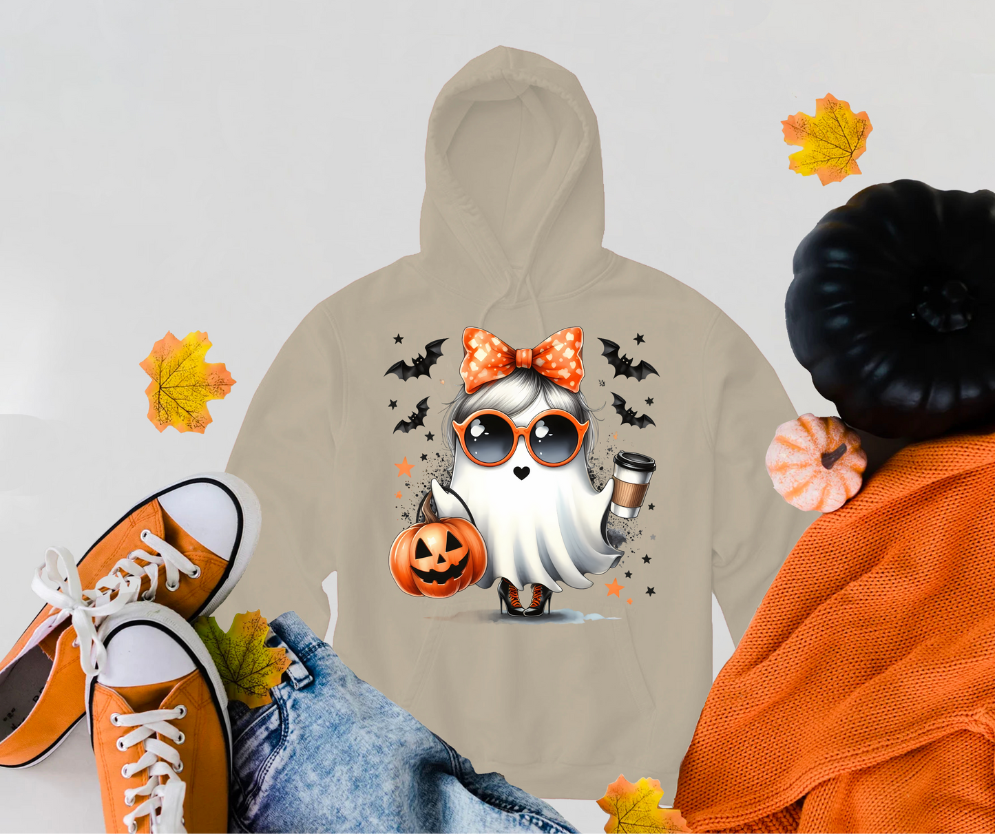 Cute Ghost Girl with Bow Hoodie