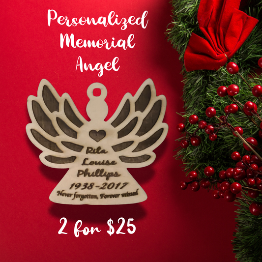 Personalized Memorial Angel Wood Ornament