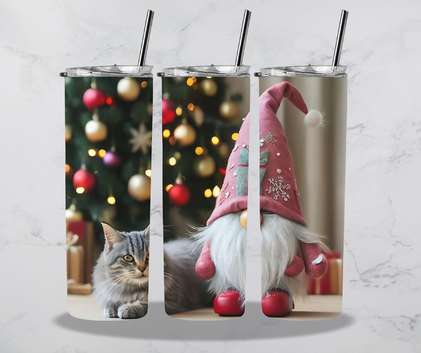 Pink Gnome with Cat Tumbler