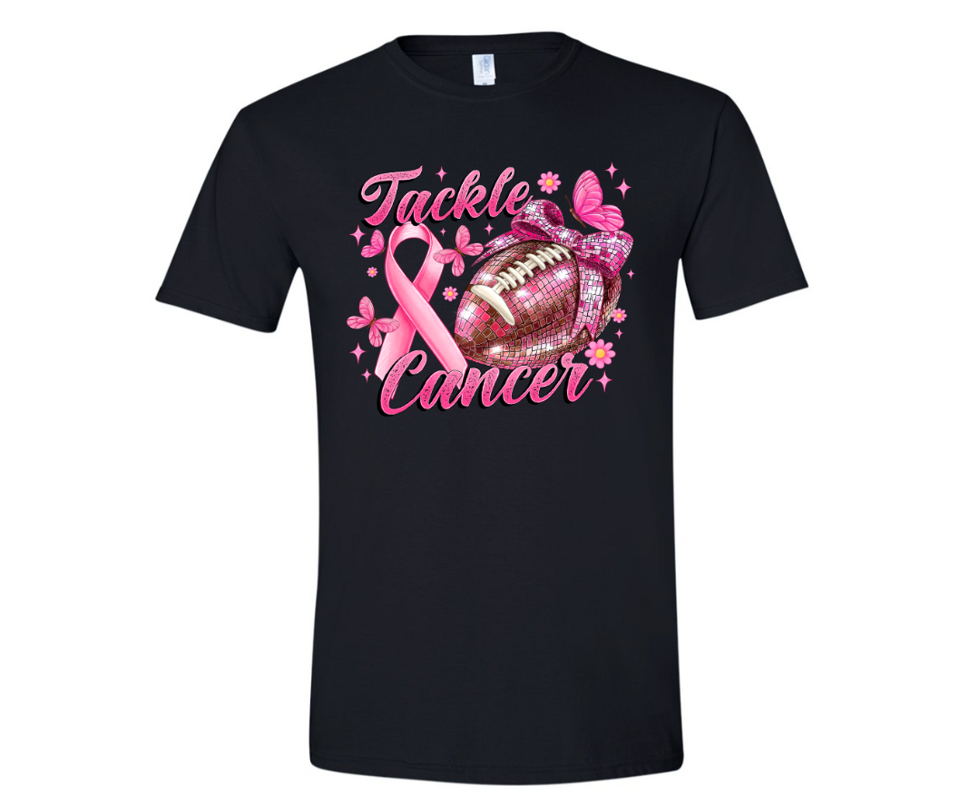 "Tackle Cancer" Pink Ribbon & Butterfly Breast Cancer Awareness T-Shirt