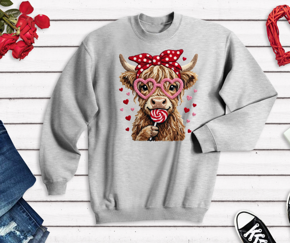 Highland Cow Valentine (Pink Glasses + Lollipop)
