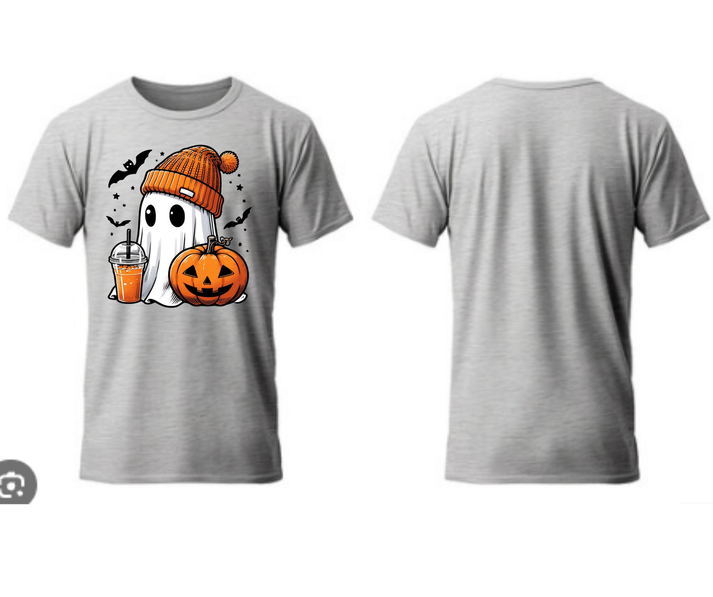Cute Ghost with a Pumpkin and Coffee T-Shirt