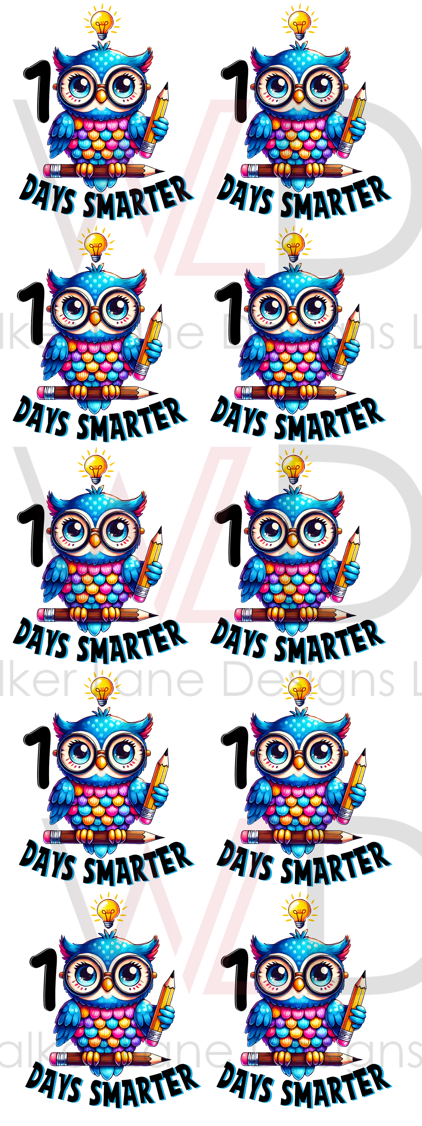 100 Days Smarter Owl DTF Sheets