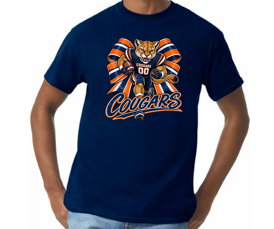 North Putnam Cougars Football Spirit Shirt | Navy, Orange & White