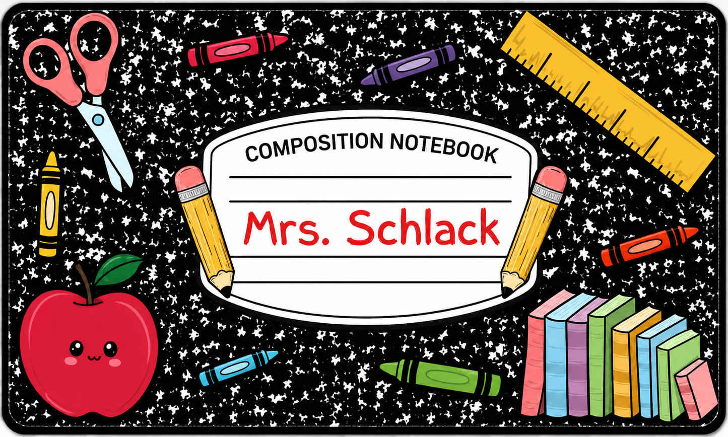 Custom Teacher Desk Mat | Personalized Composition Notebook XXL Mouse Pad for Classroom Decor