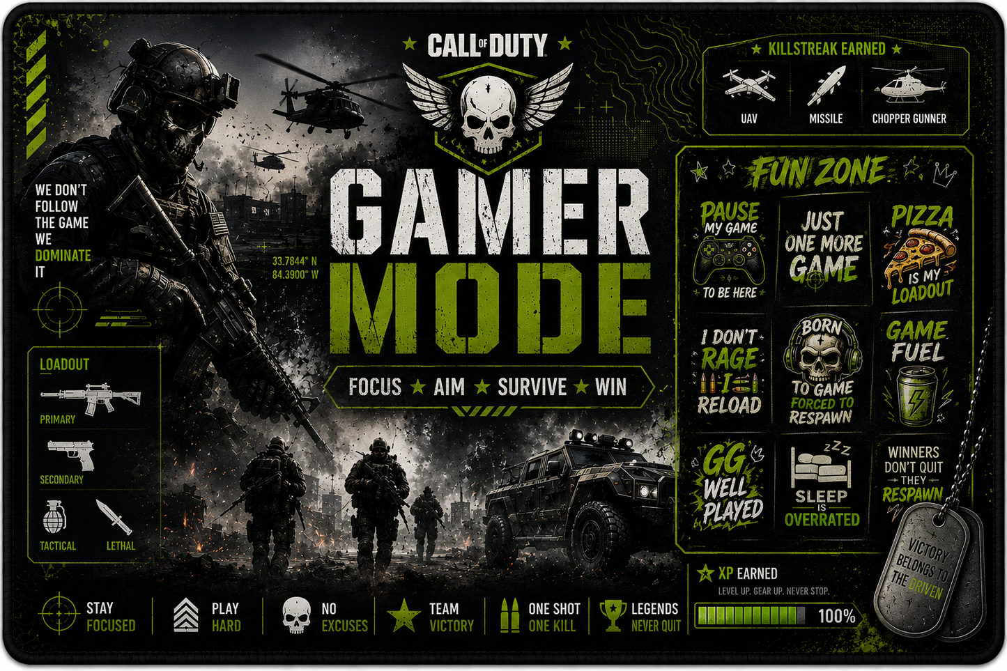 Gamer Mode Desk Mat | Tactical FPS Inspired XXL Gaming Mouse Pad for Gamers