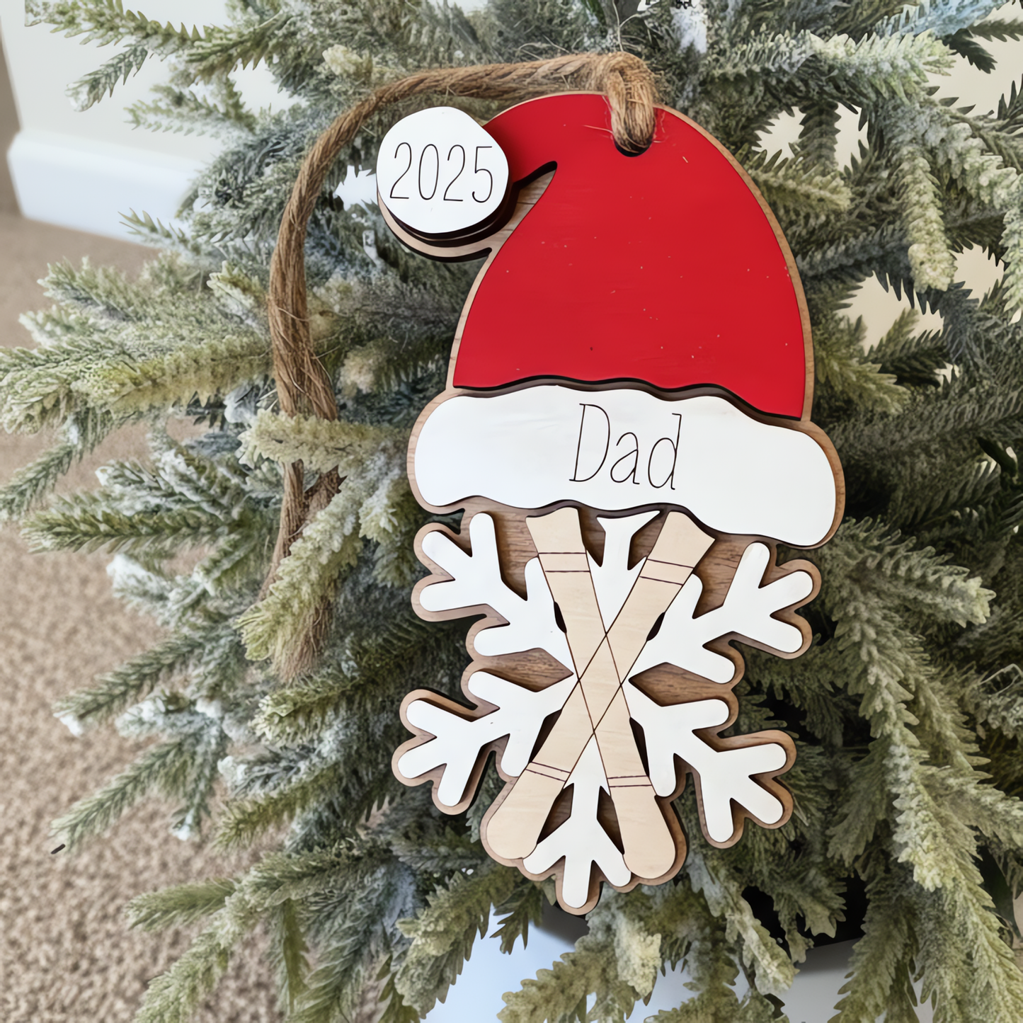 Personalized Ski Christmas Ornament 2025 – Custom Name Santa Hat | Skier Gift | Winter Sports Ornament | Team Color Option