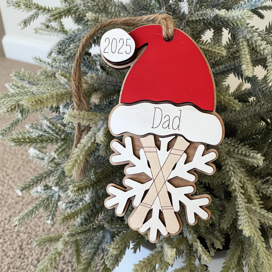 Personalized Ski Christmas Ornament 2025 – Custom Name Santa Hat | Skier Gift | Winter Sports Ornament | Team Color Option