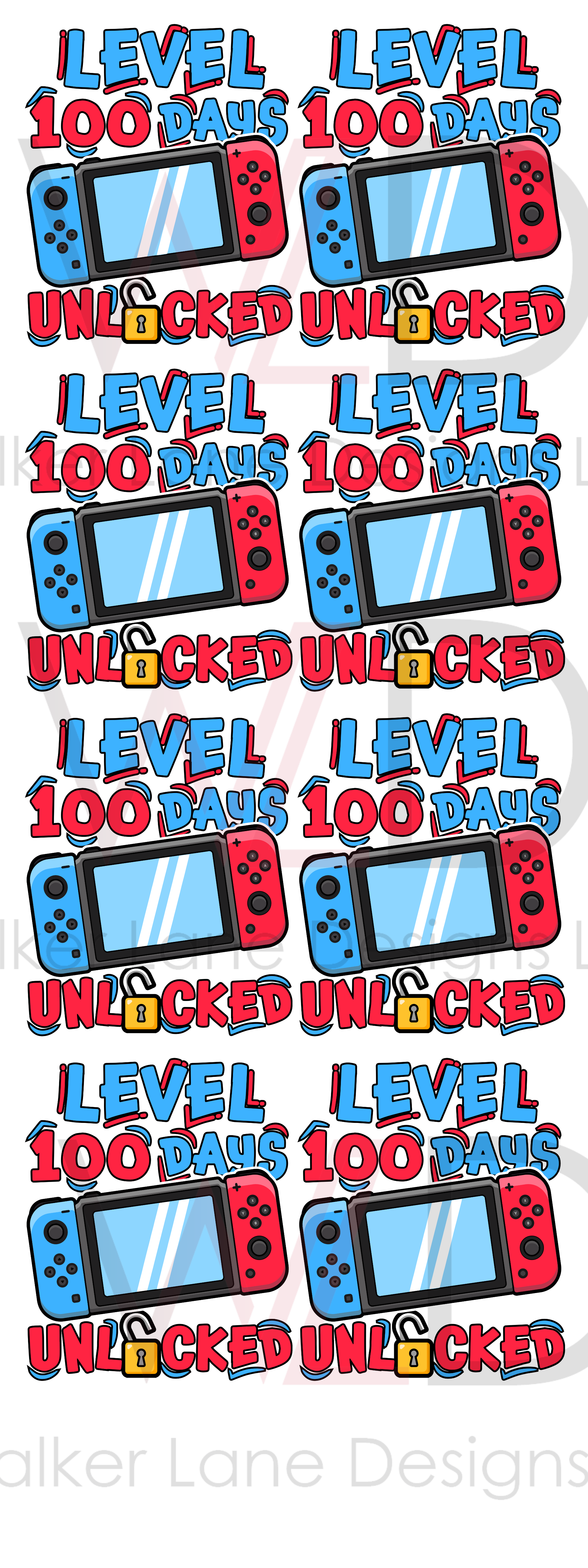 Level 100 Days Unlocked Gaming DTF Prints