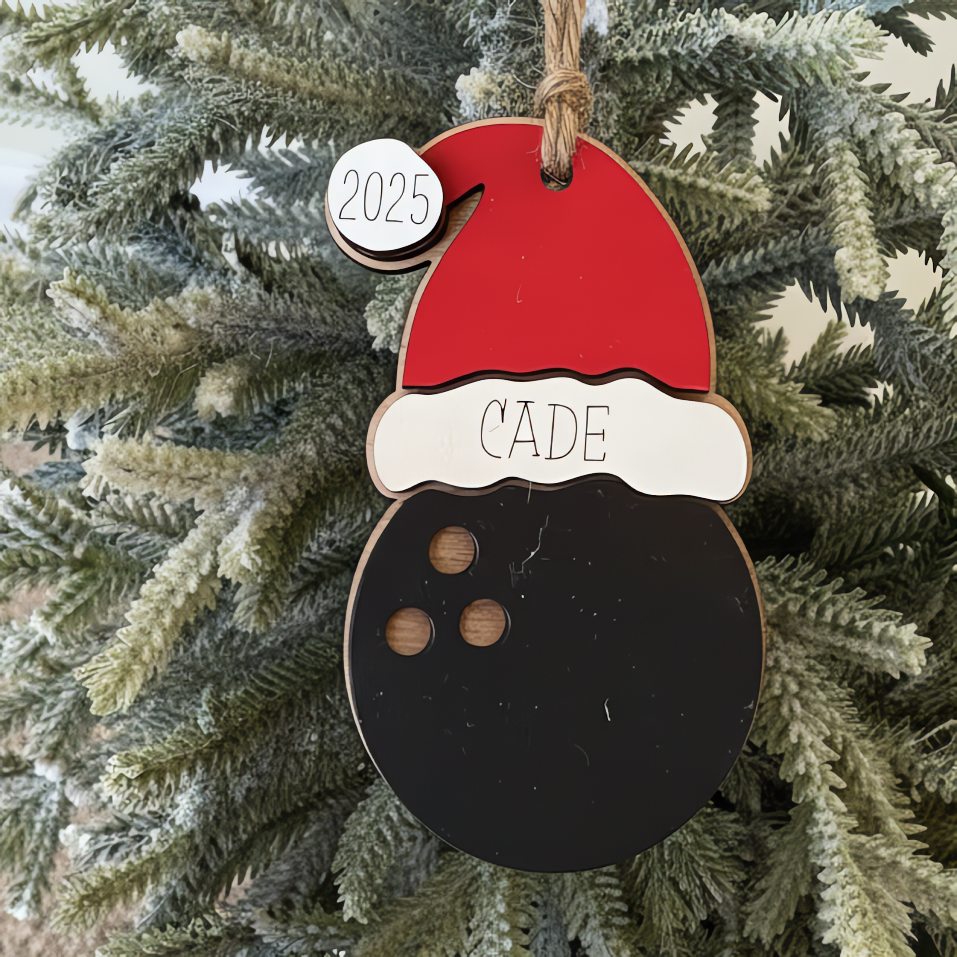 Personalized Bowling Christmas Ornament 2025 – Custom Name Santa Hat | Bowler Gift | Bowling Ball Ornament | Team Color Option