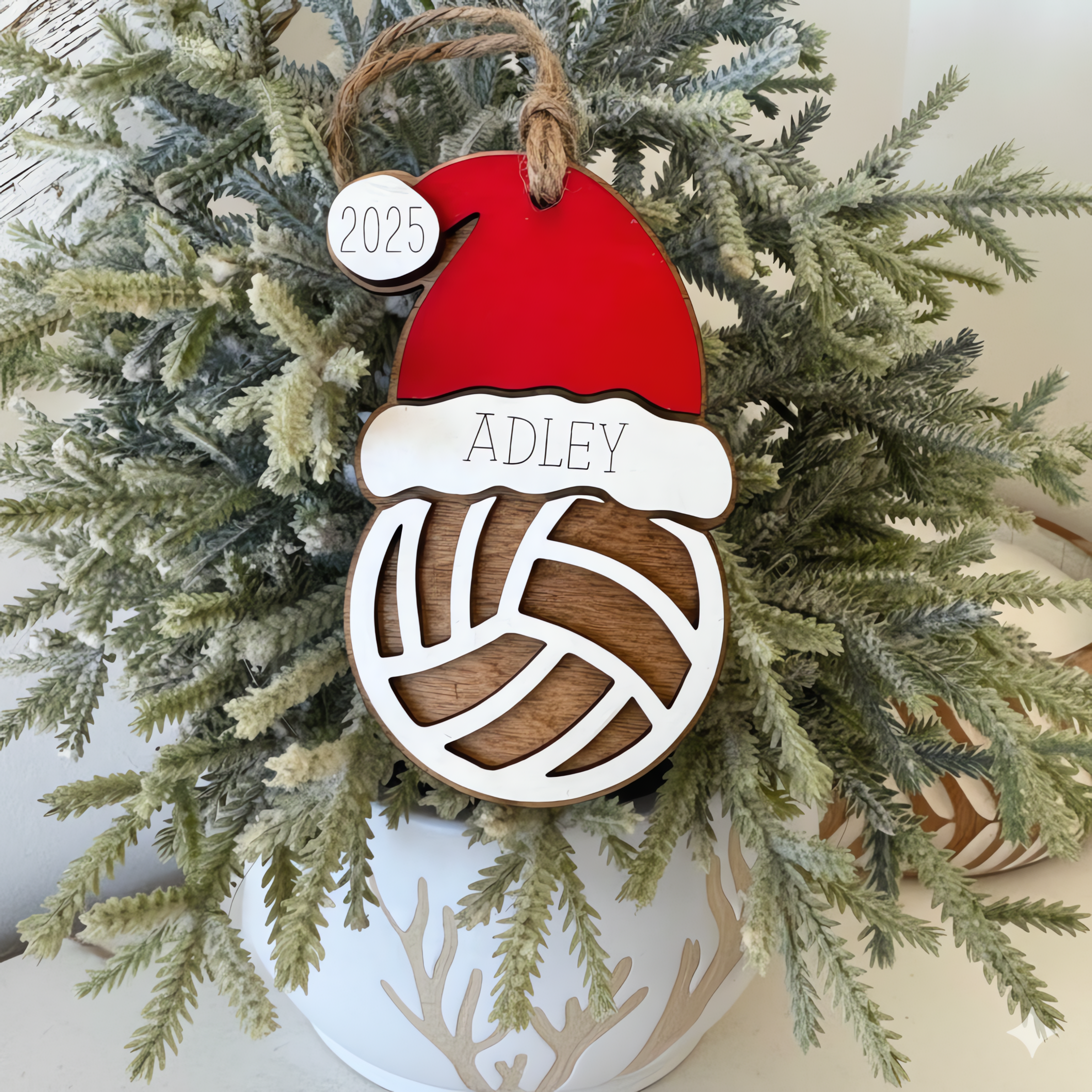 Personalized Volleyball Christmas Ornament 2025 – Custom Name Santa Hat | Volleyball Player Gift | Team Color Option