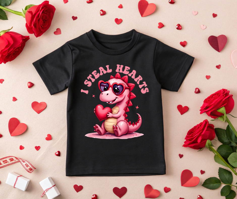 I Steal Hearts Dino Kids' Valentine Tee