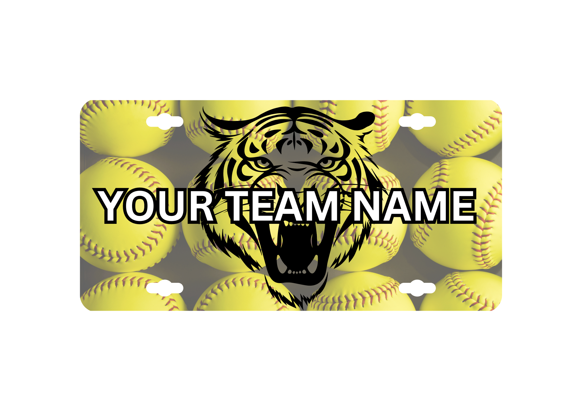Softball License Plates. Customized with your Team Mascot and Name.
