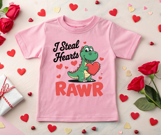 Rawr I Steal Hearts Dino Valentine Shirt