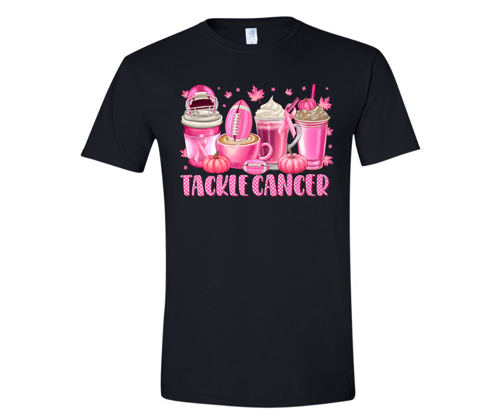 "Tackle Cancer" Pink Fall Drinks Breast Cancer Awareness T-Shirt