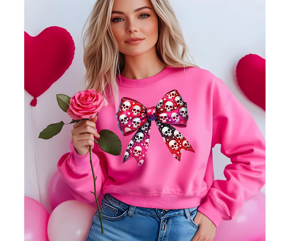 Skull Bow Valentine Shirt – Pink Gothic Valentine Graphic