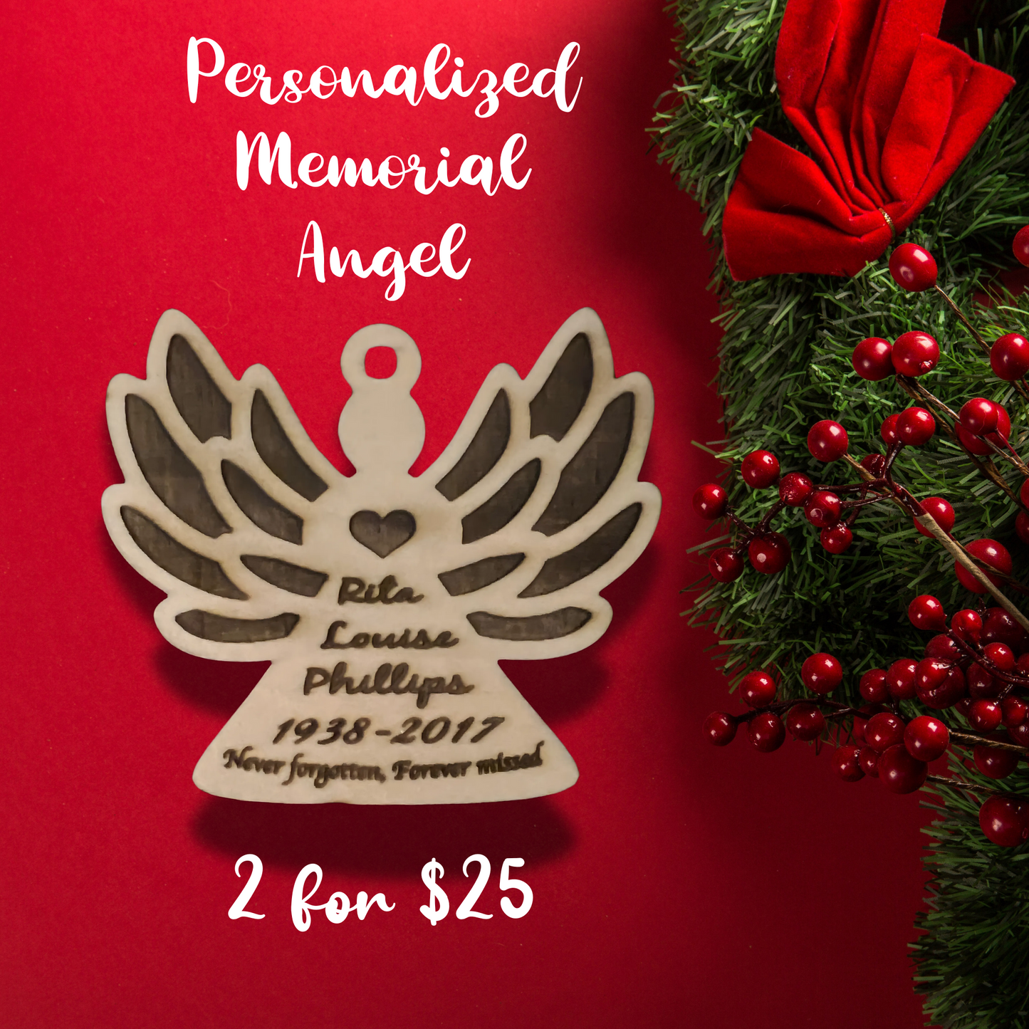 Personalized Memorial Angel Wood Ornament