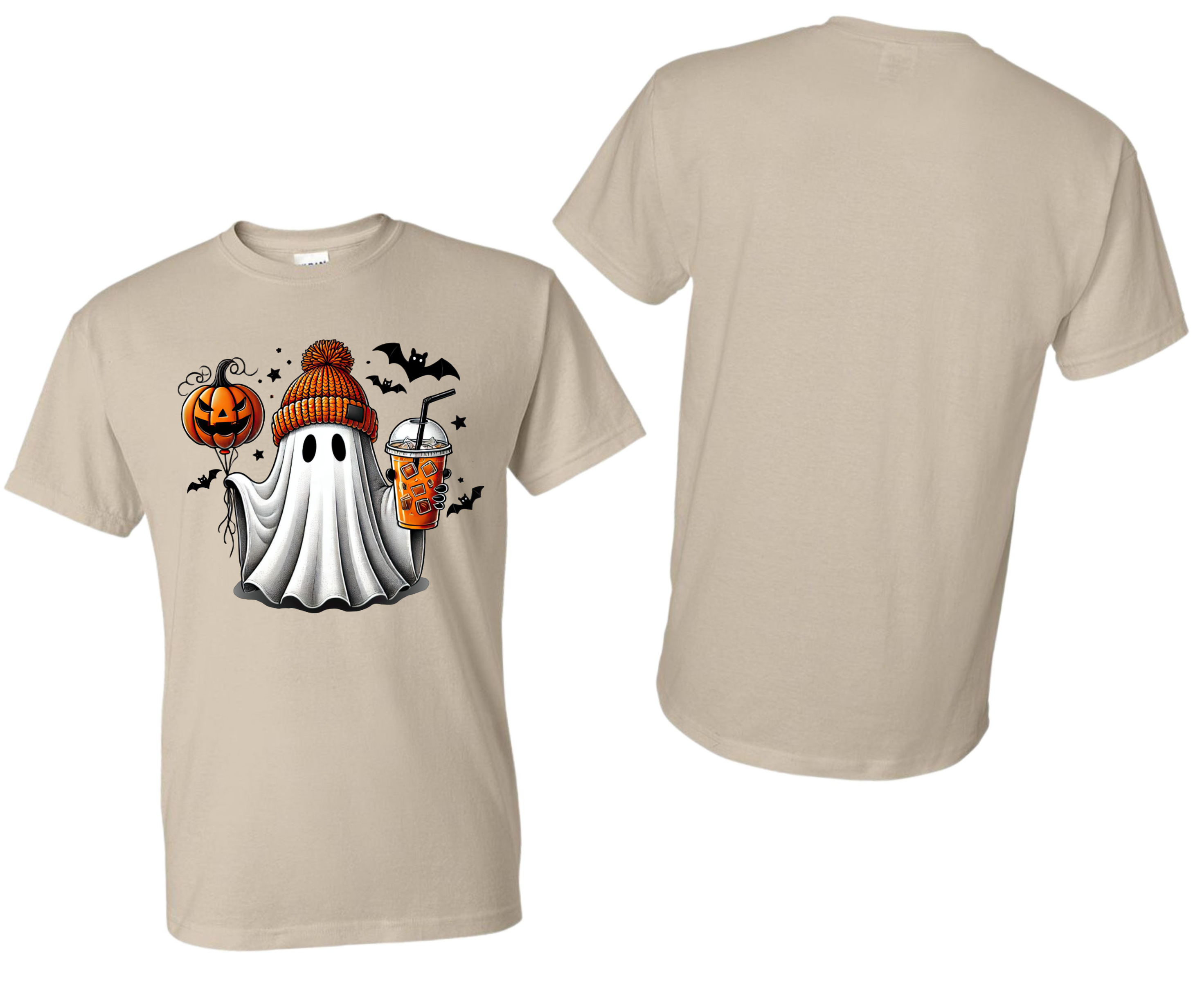 Fun Ghost with a Pumpkin and Coffee T-Shirt