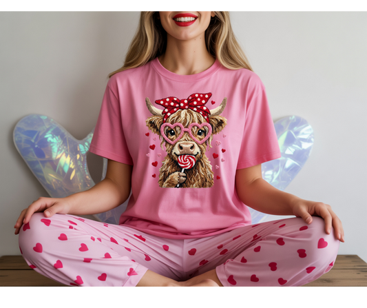Wholesale Valentine Highland Cow Graphic T-Shirt | DTF Printed | Ready-to-Sell Tees