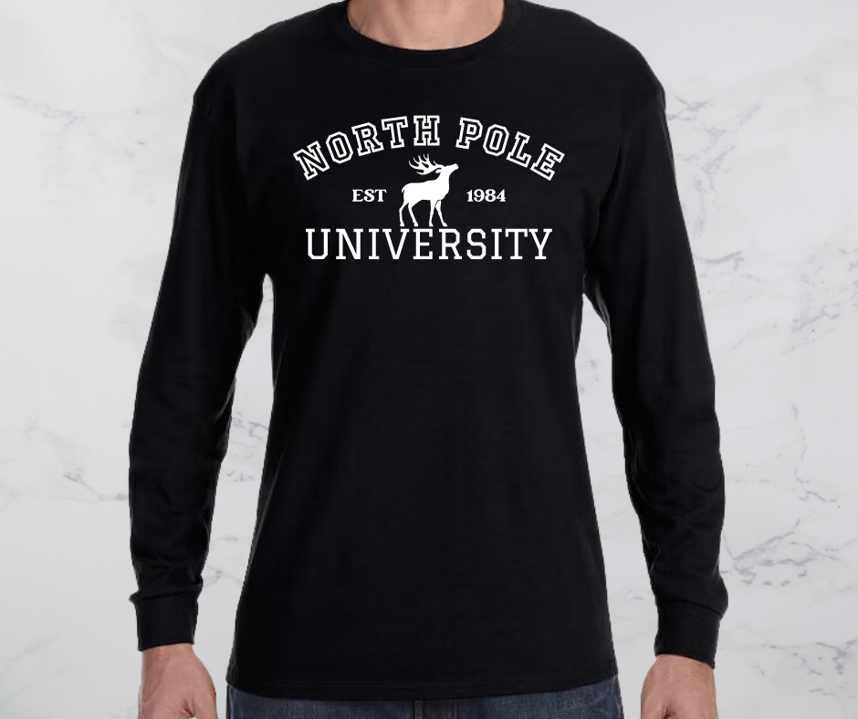 Long Sleeve Black Gildan with White North Pole Graphic
