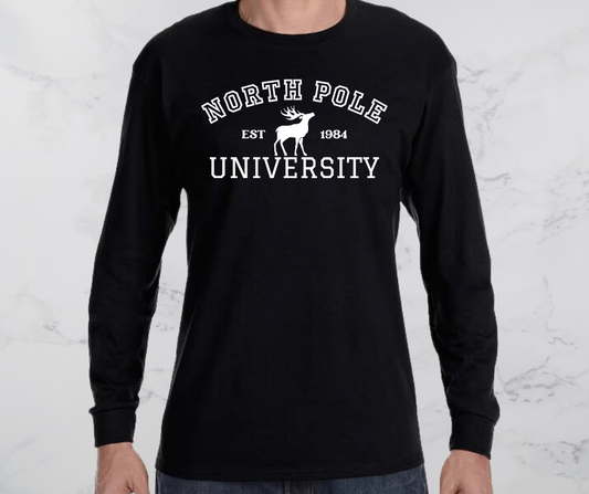 Long Sleeve Black Gildan with White North Pole Graphic