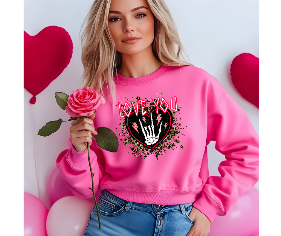 Love You Skeleton Valentine Shirt – Leopard Heart Graphic