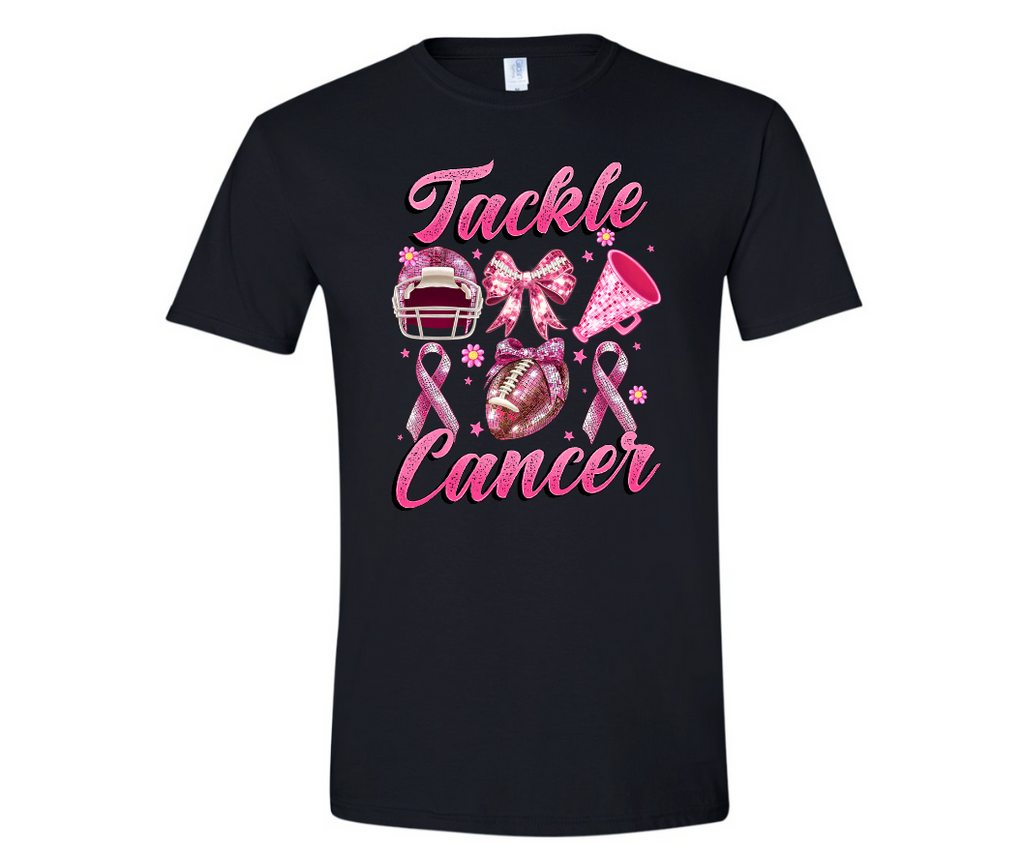 "Tackle Cancer" Football & Bow Breast Cancer Awareness T-Shirt
