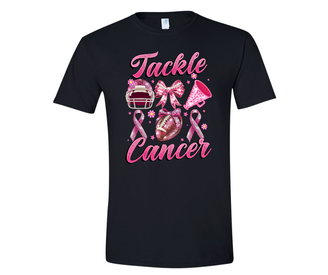 "Tackle Cancer" Football & Bow Breast Cancer Awareness T-Shirt