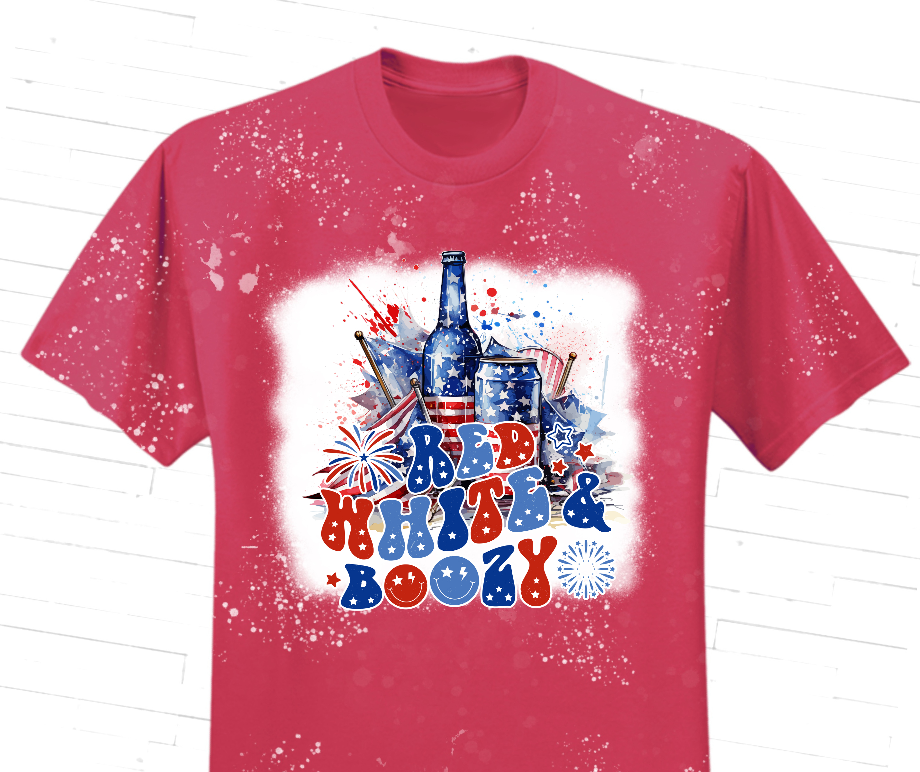 Red, White, Boozy Bleached Tee