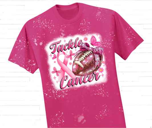 "Tackle Cancer" Pink Ribbon & Butterfly Breast Cancer Awareness T-Shirt