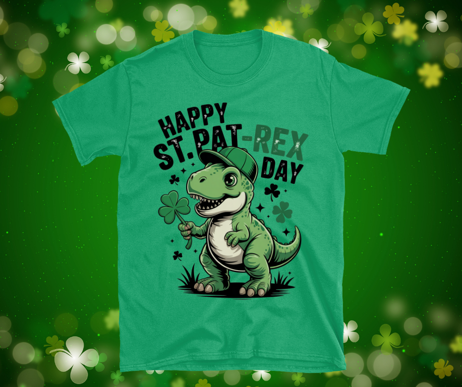 Happy St. Pat-Rex Day DTF Transfer – St. Patrick’s Day Dinosaur Design