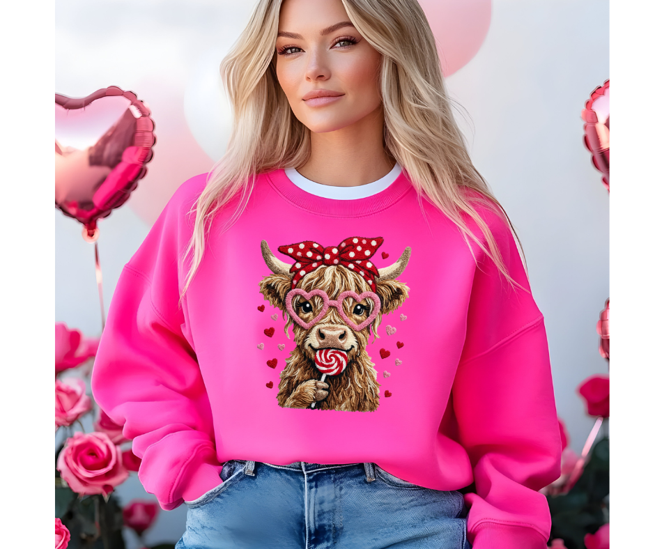 Highland Cow Valentine (Pink Glasses + Lollipop)