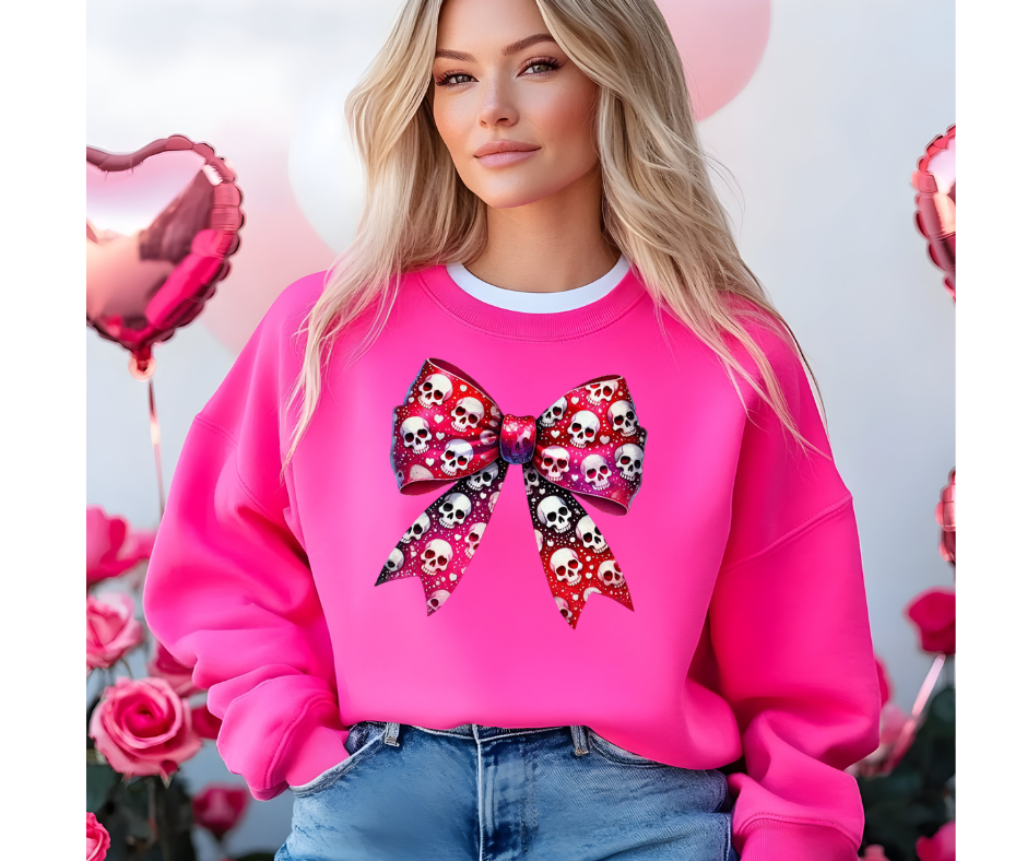 Skull Bow Valentine Shirt – Pink Gothic Valentine Graphic