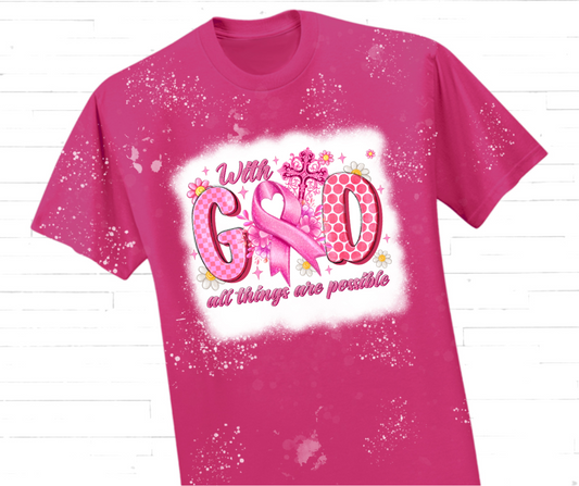 "With God All Things Are Possible" Breast Cancer Awareness Faith T-Shirt