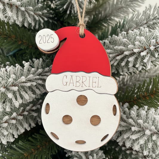 Personalized Pickleball Christmas Ornament 2025 – Custom Name Santa Hat Ornament | Pickleball Player Gift | Team Color Option