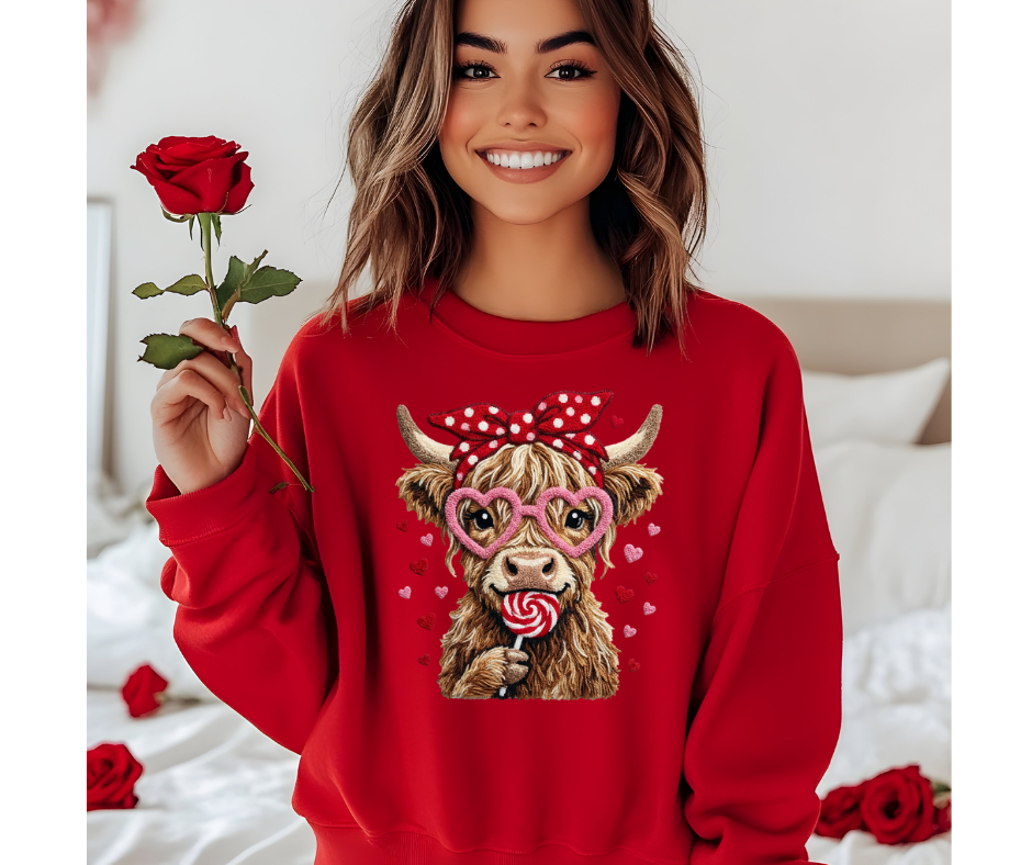 Highland Cow Valentine (Pink Glasses + Lollipop)