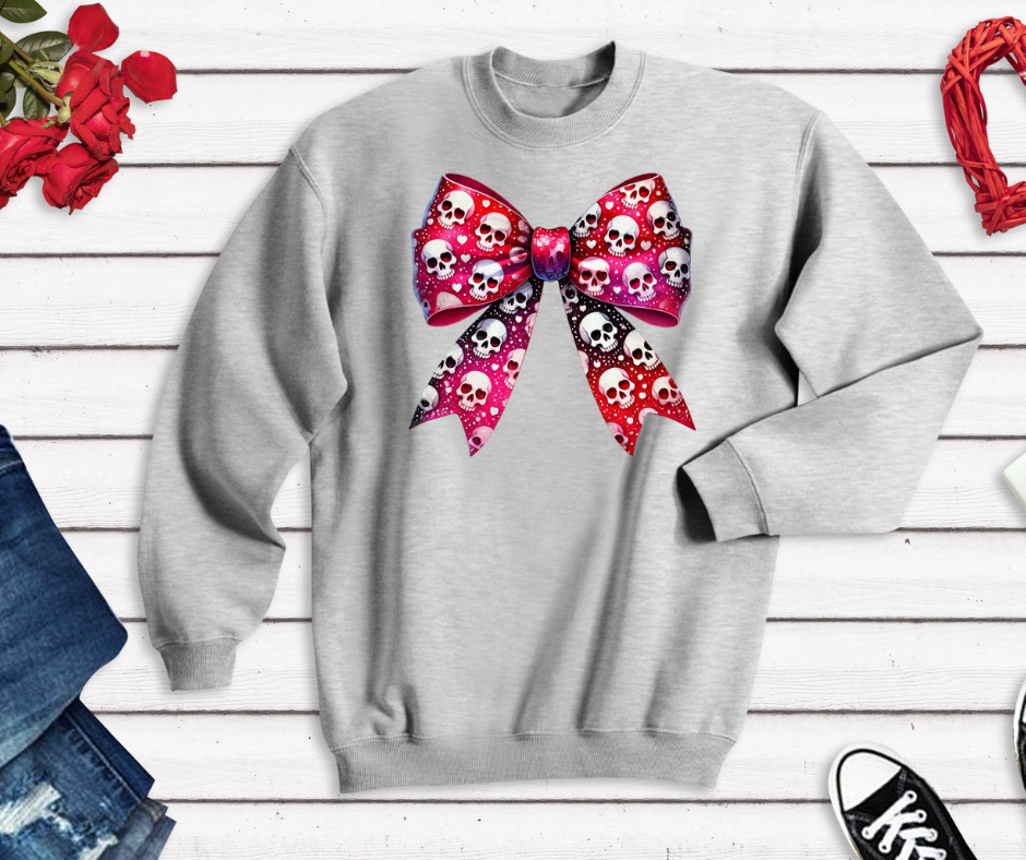 Skull Bow Valentine Shirt – Pink Gothic Valentine Graphic
