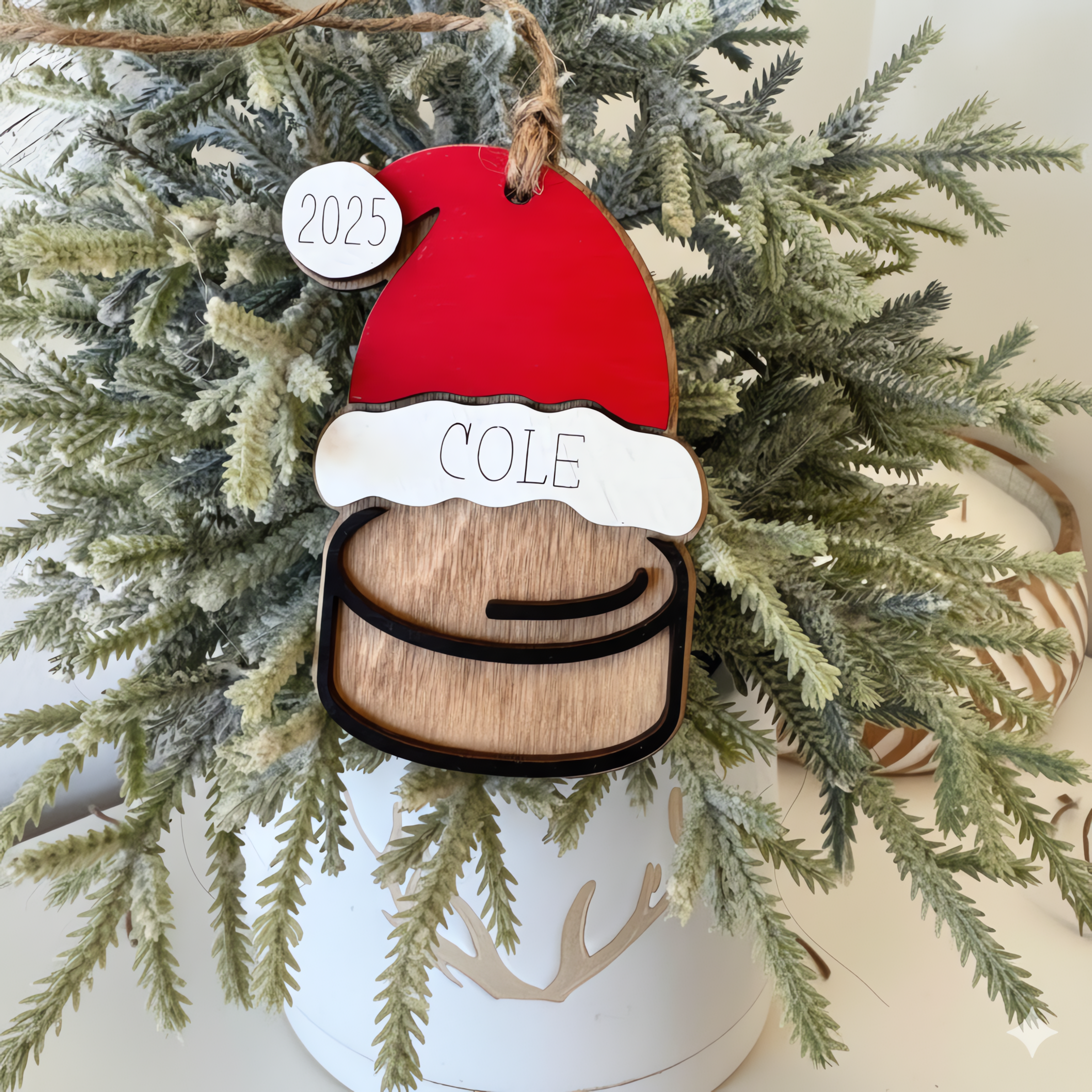Personalized Hockey Christmas Ornament 2025 – Custom Name Hockey Puck Santa Hat | Hockey Player Gift | Team Color Ornament