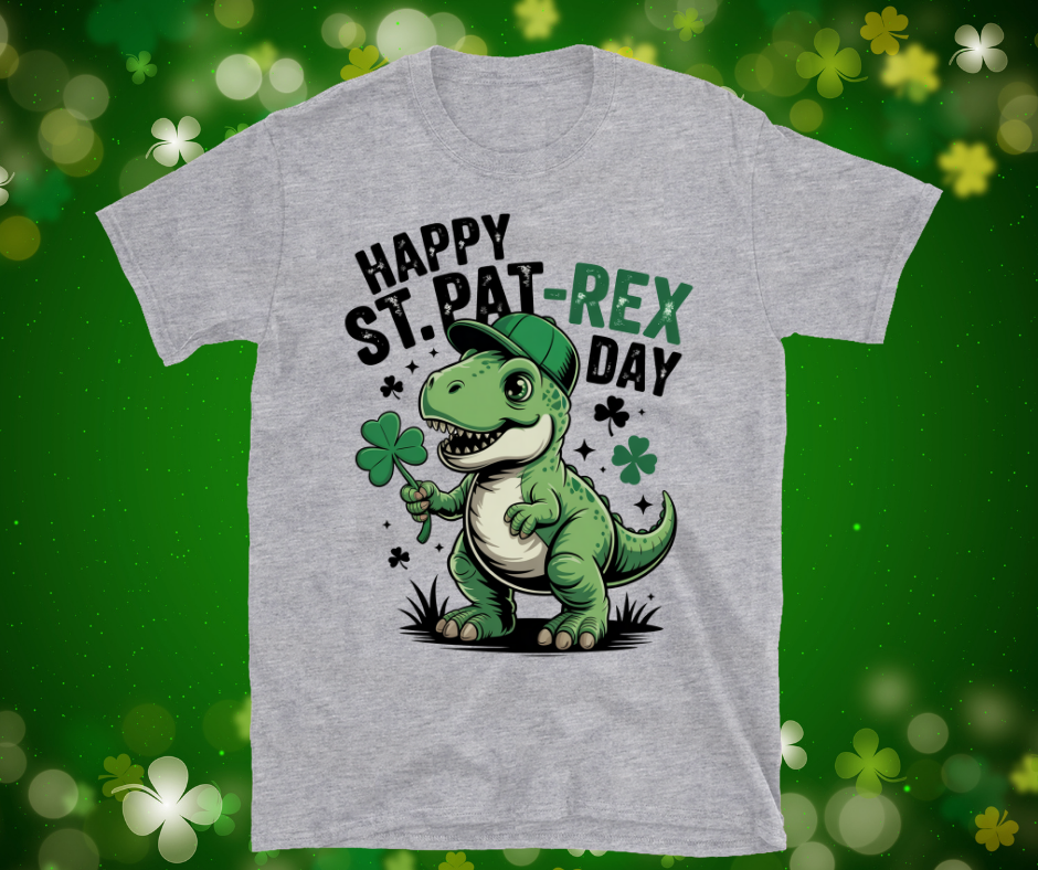 Happy St. Pat-Rex Day DTF Transfer – St. Patrick’s Day Dinosaur Design
