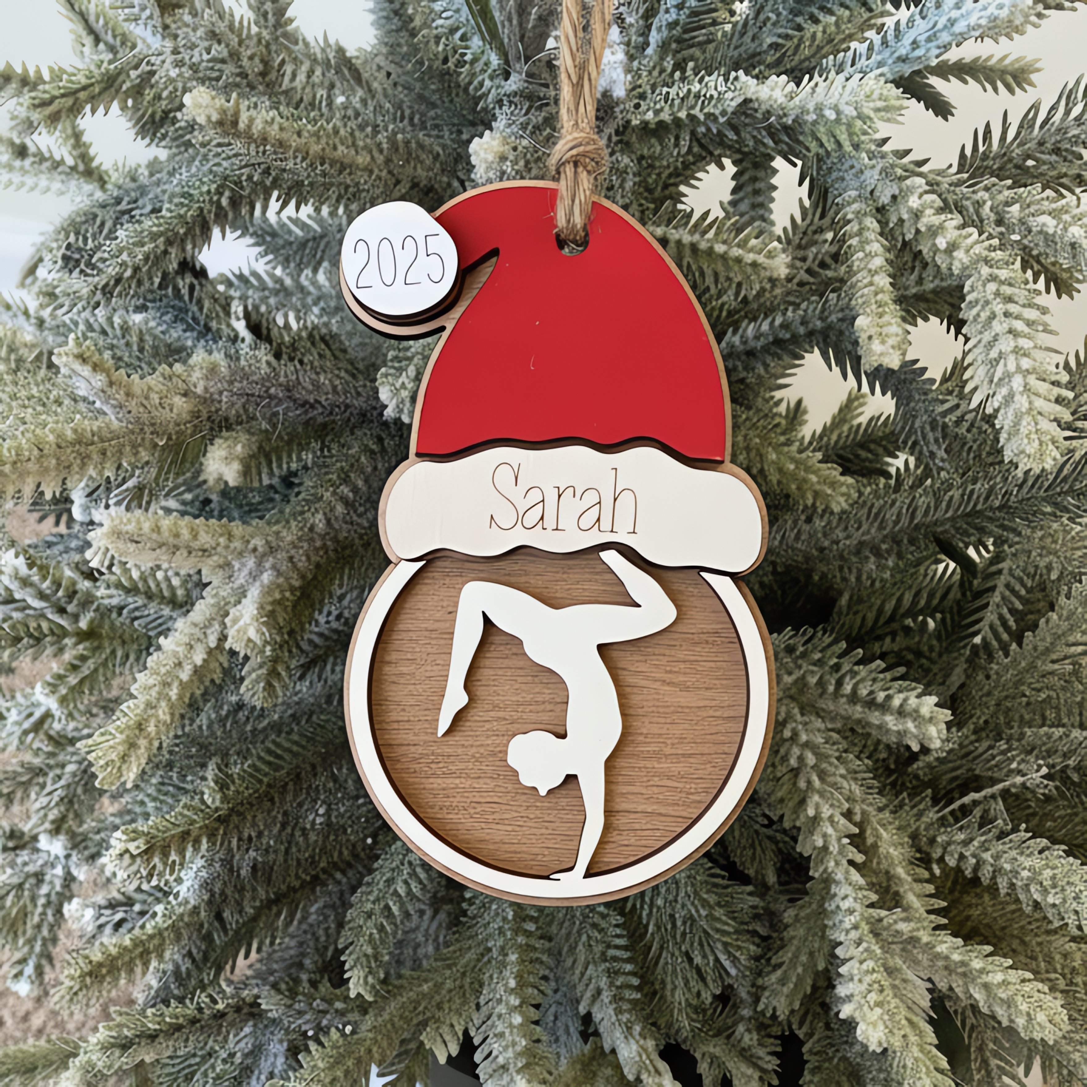 Personalized Gymnastics Christmas Ornament 2025 – Custom Name Santa Hat | Gymnast Gift | Team Color Option