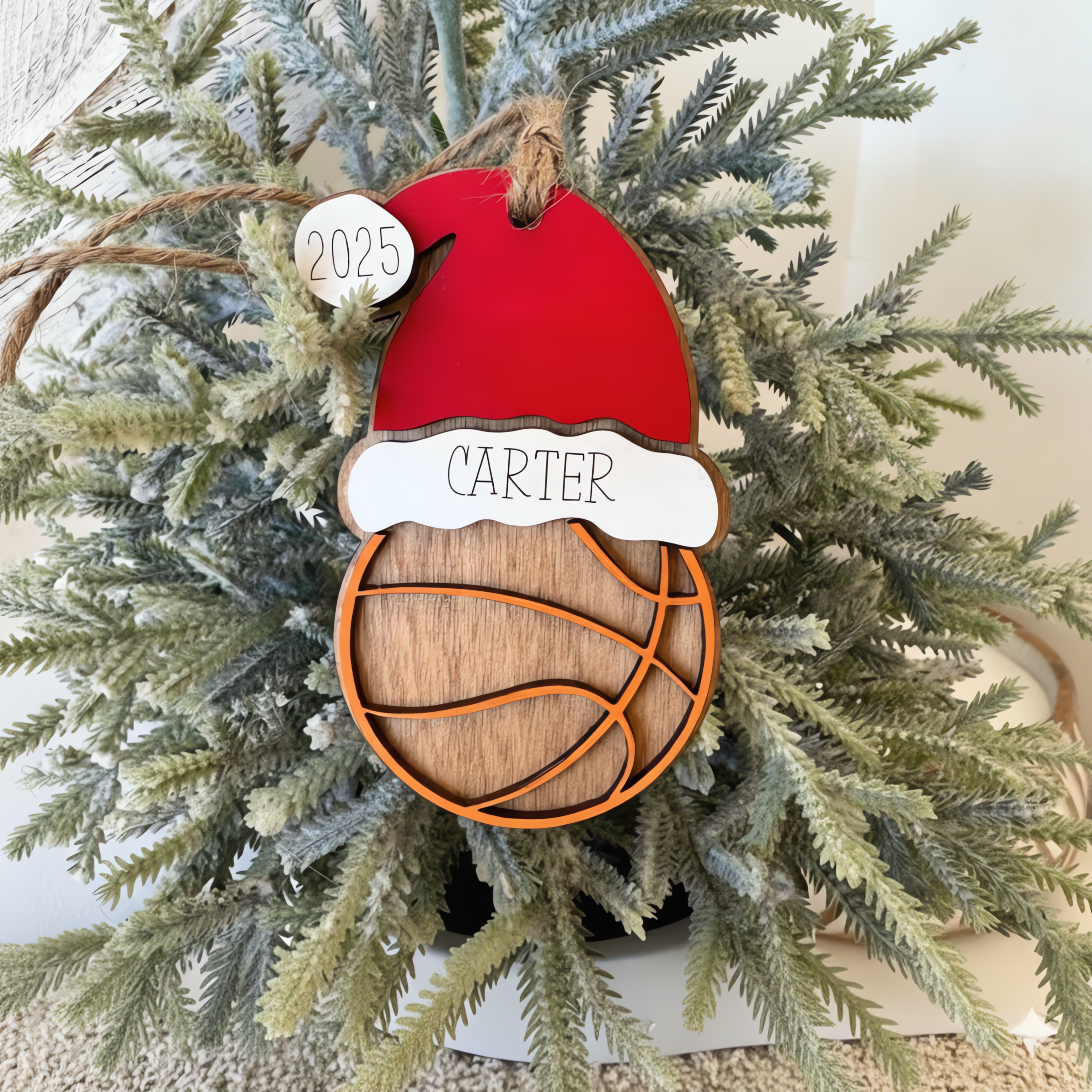 Personalized Basketball Christmas Ornament – Custom Name Santa Hat Ornament | Basketball Player Gift | Team Color Option