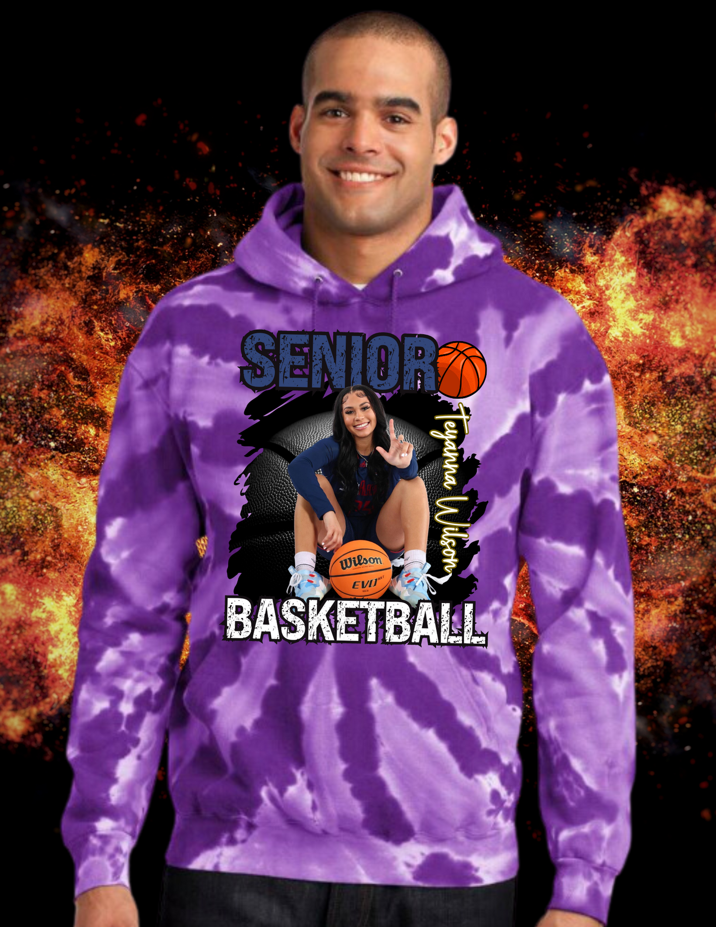 Senior Basketball Tie-Dye Hoodies Customizable