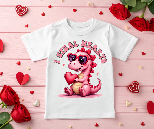 I Steal Hearts Dino Kids' Valentine Tee