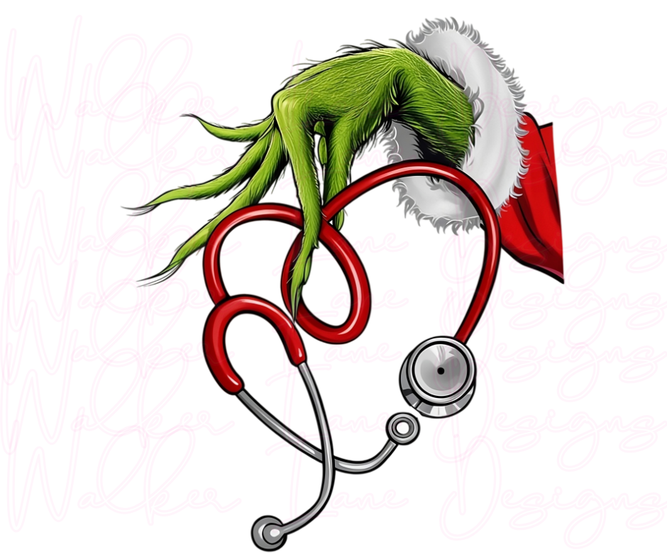Grinch Nurse Christmas DTF Transfer – Stethoscope Heart Holiday Medical Shirt Design