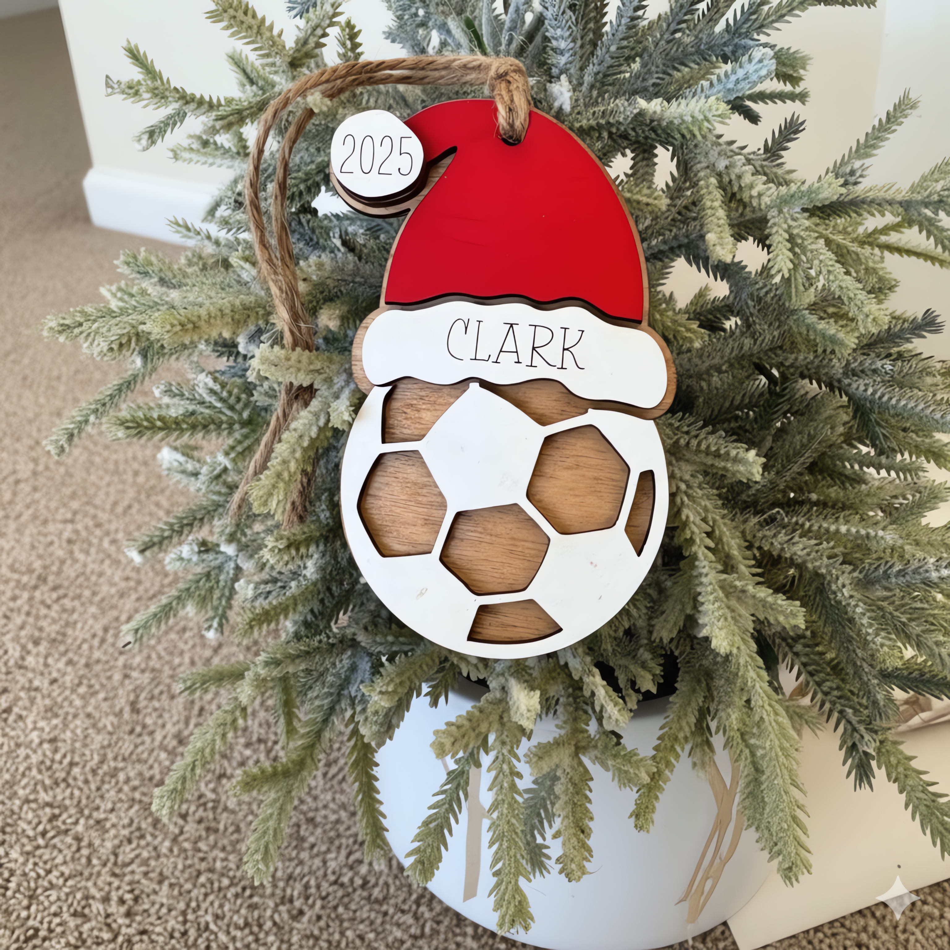 Personalized Soccer Christmas Ornament 2025 – Custom Name Santa Hat | Soccer Player Gift | Team Color Option