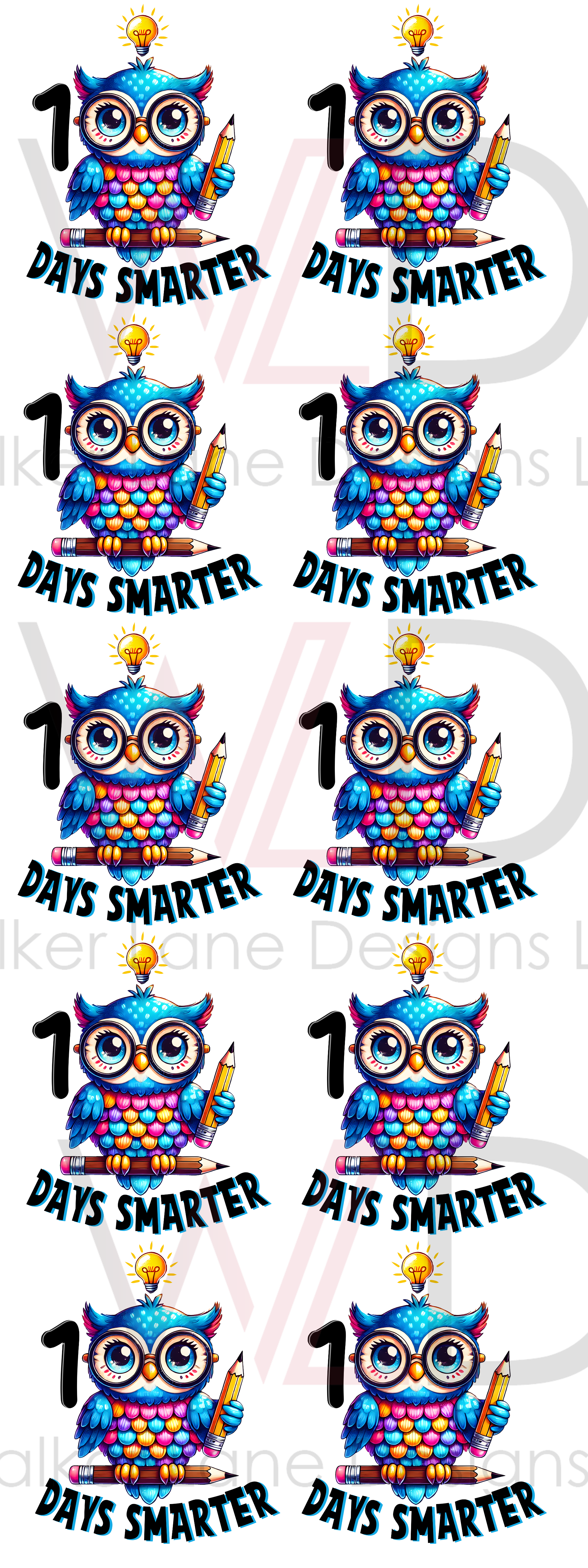 100 Days Smarter Owl DTF Sheets