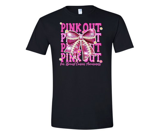 "Pink Out for Breast Cancer Awareness" Sequin Bow T-Shirt