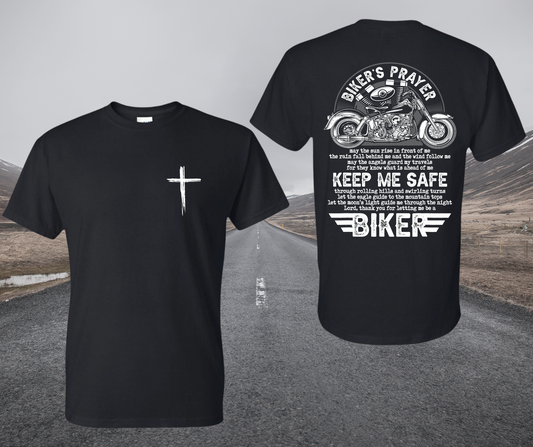 Biker's Prayer T-Shirt with Cross on Left Chest