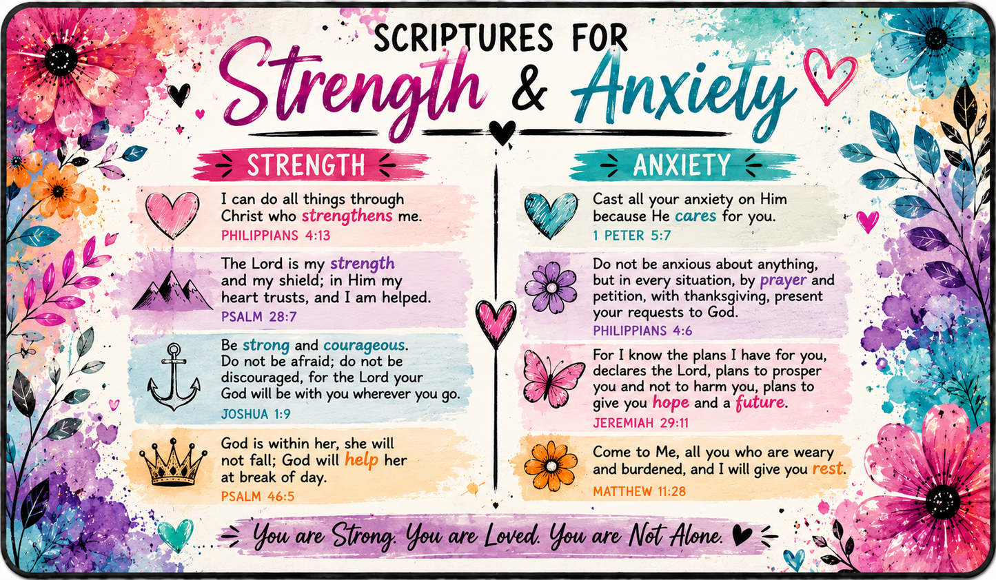 Christian Scripture Desk Mat | Strength & Anxiety Bible Verse XXL Mouse Pad for Office & Home